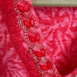 Chico's linen knit tunic with elegant beaded neckline